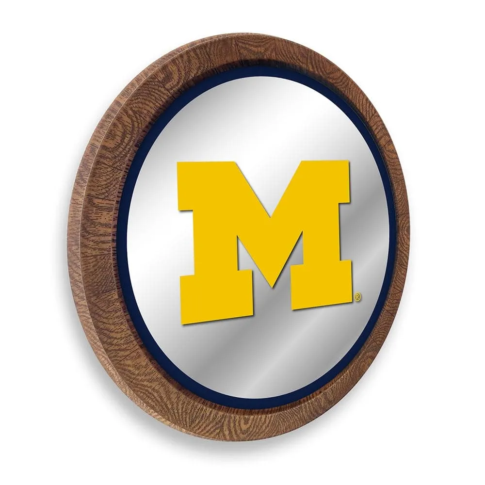 Michigan Wolverines: "Faux" Barrel Top Mirrored Wall Sign