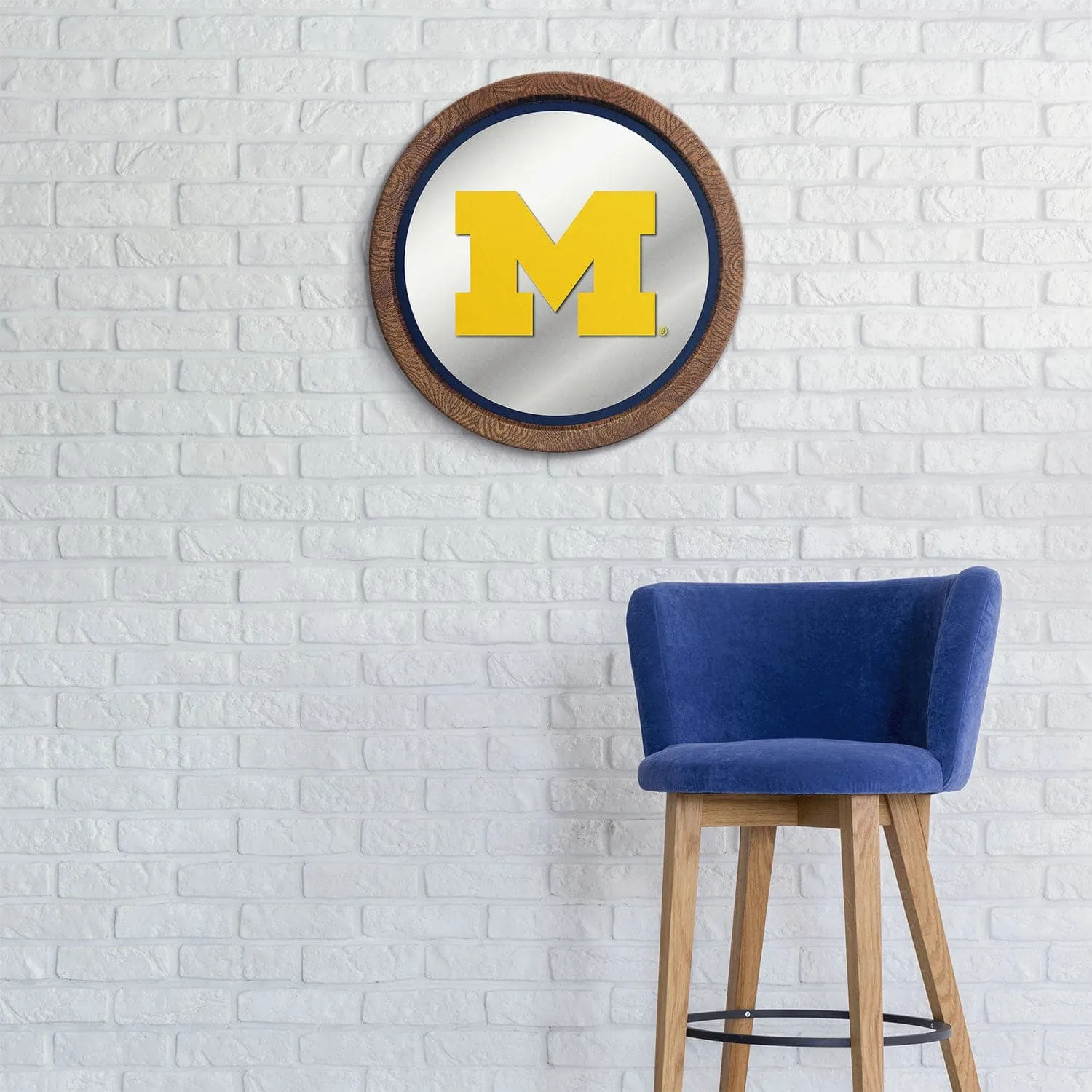 Michigan Wolverines: "Faux" Barrel Top Mirrored Wall Sign