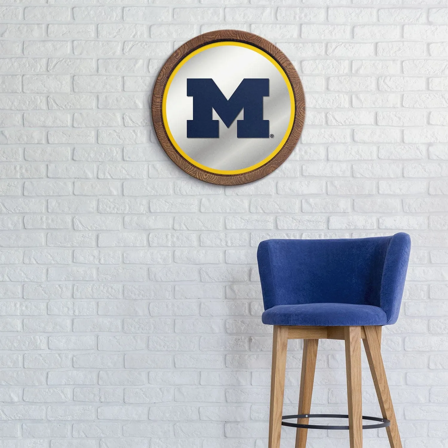 Michigan Wolverines: "Faux" Barrel Top Mirrored Wall Sign