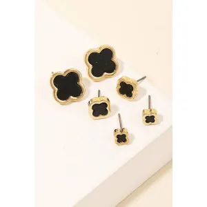 Mini Clover Stud Earrings Set: GDBLK