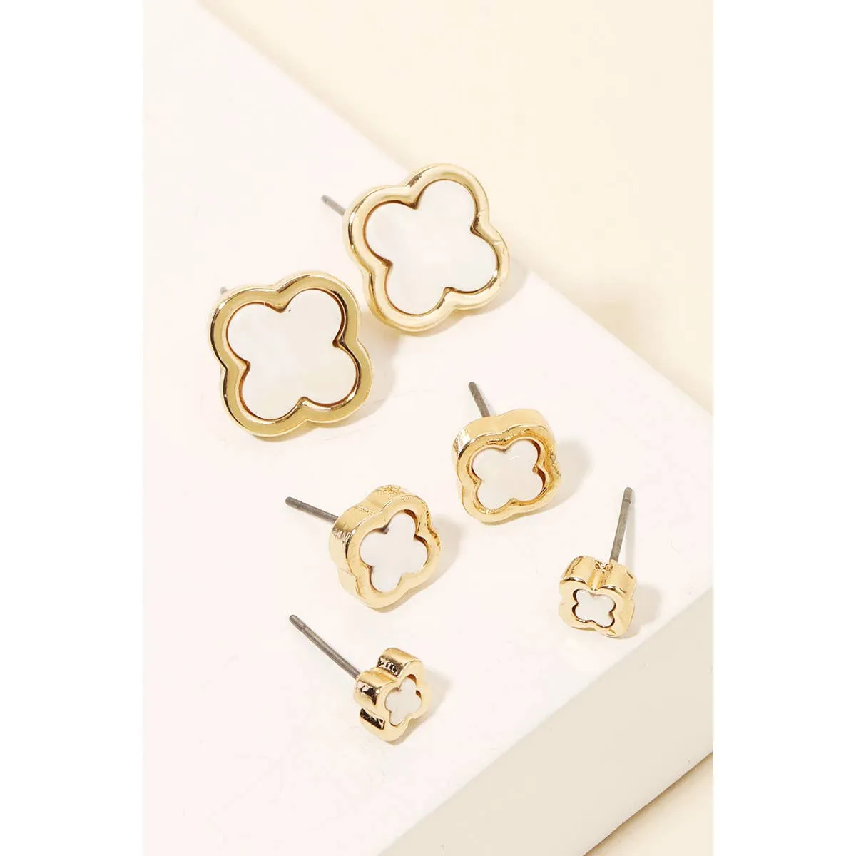 Mini Clover Stud Earrings Set: GDBLK