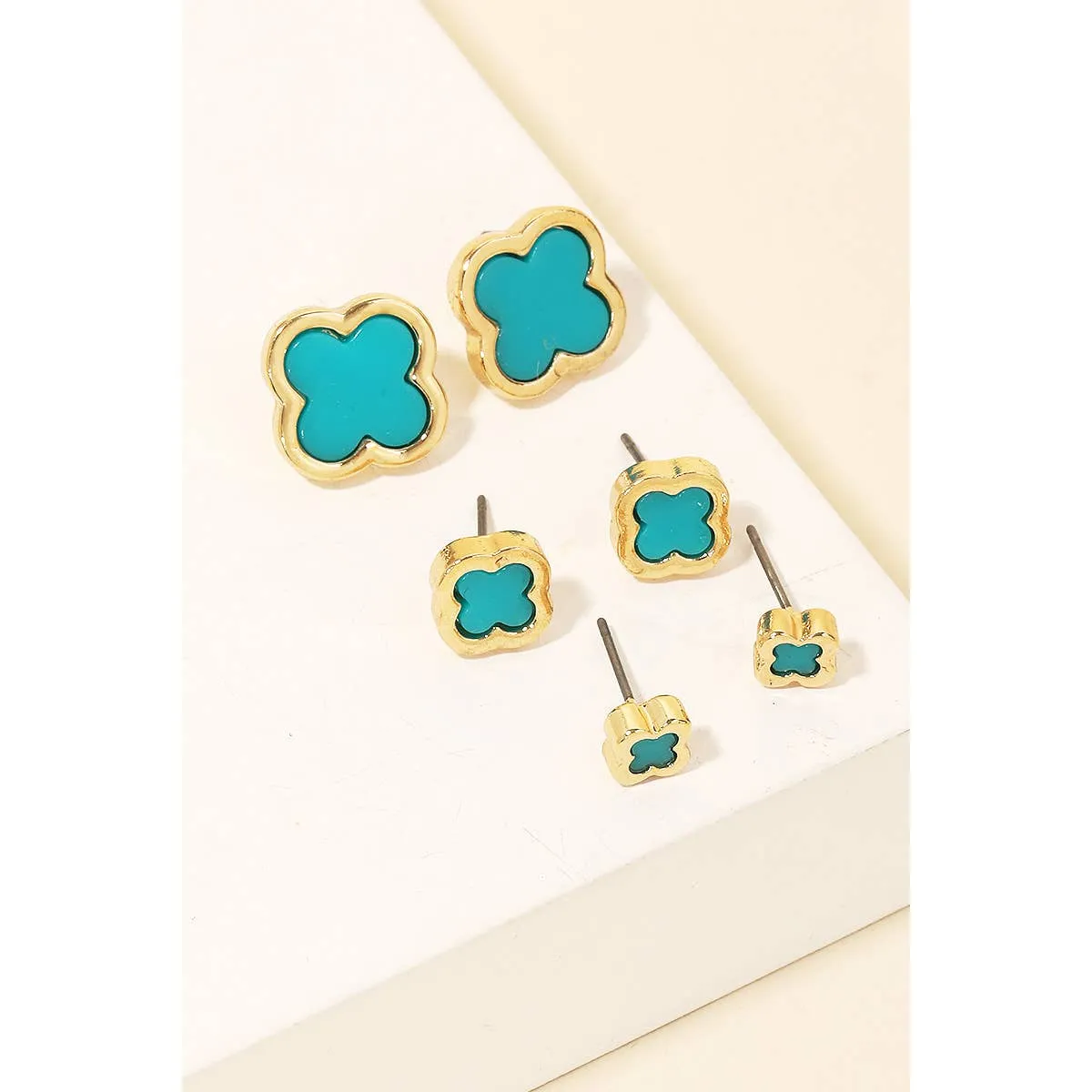 Mini Clover Stud Earrings Set: GDBLK