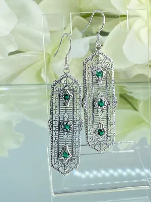 Natural Emerald Earrings, Edwardian Filigree, 3-Kings Earrings E197 - Ready to Ship