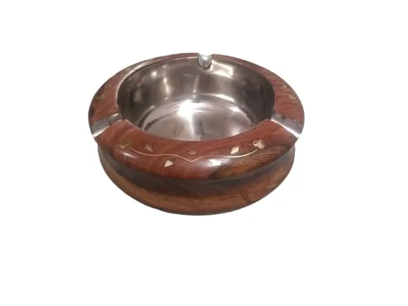 New Era Wooden Big Ashtray in Sheesham Wood with Brass Inlay work size 5×5×2 inch