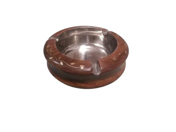 New Era Wooden Big Ashtray in Sheesham Wood with Brass Inlay work size 5×5×2 inch