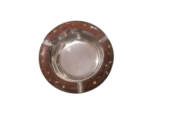 New Era Wooden Big Ashtray in Sheesham Wood with Brass Inlay work size 5×5×2 inch