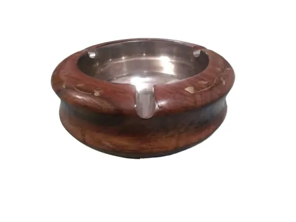 New Era Wooden Big Ashtray in Sheesham Wood with Brass Inlay work size 5×5×2 inch