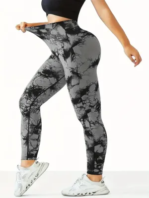 NEW High Waist Peach Hip Tie-Dye Yoga Capri Leggings, Breathable Sports Fitness Athletic Pants, Stretchy Gym Activewear, Sz L, Retails $114