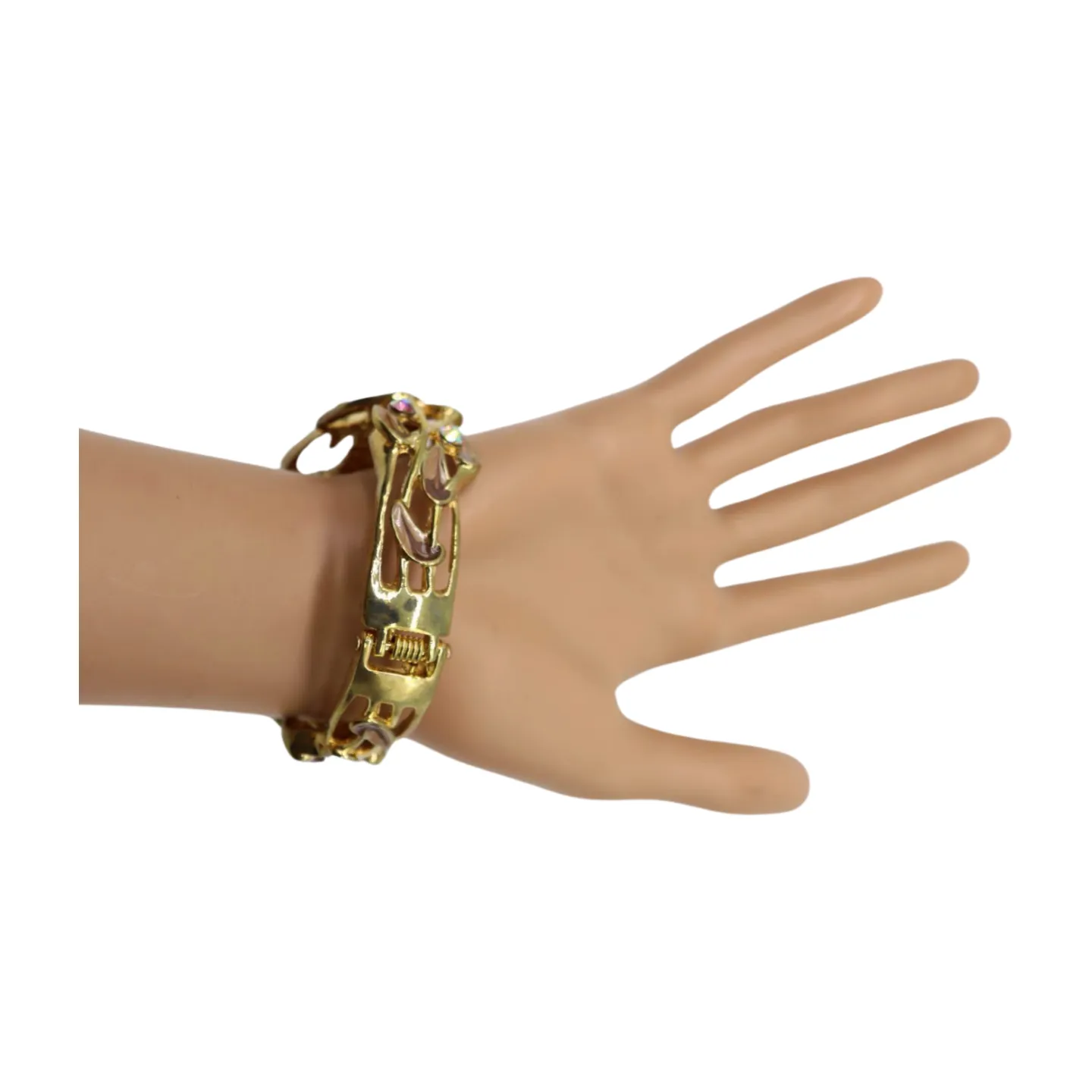 New Women Gold Metal Big Lily Brown Flower Wrist Cuff Bracelet Fancy Fashion Jewelry