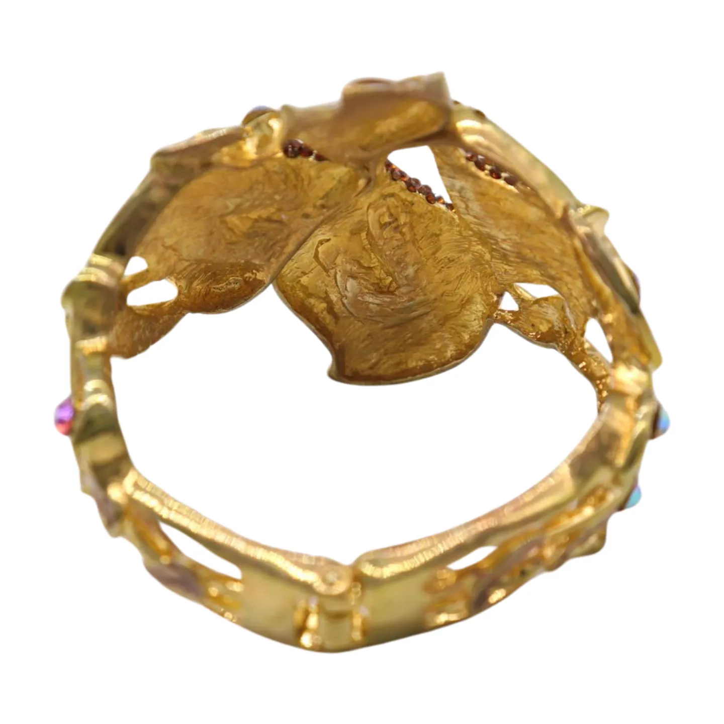 New Women Gold Metal Big Lily Brown Flower Wrist Cuff Bracelet Fancy Fashion Jewelry