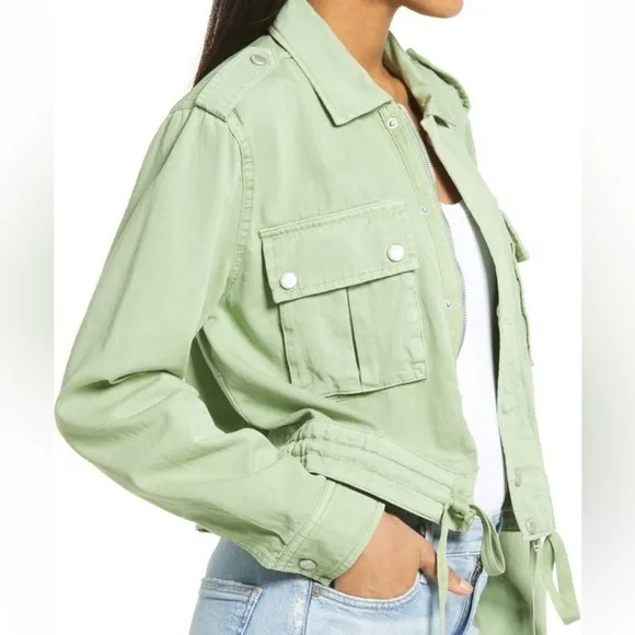 NWT BLANK NYC Here and Now Cropped Utility Jacket Green Size Small