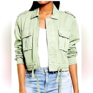 NWT BLANK NYC Here and Now Cropped Utility Jacket Green Size Small