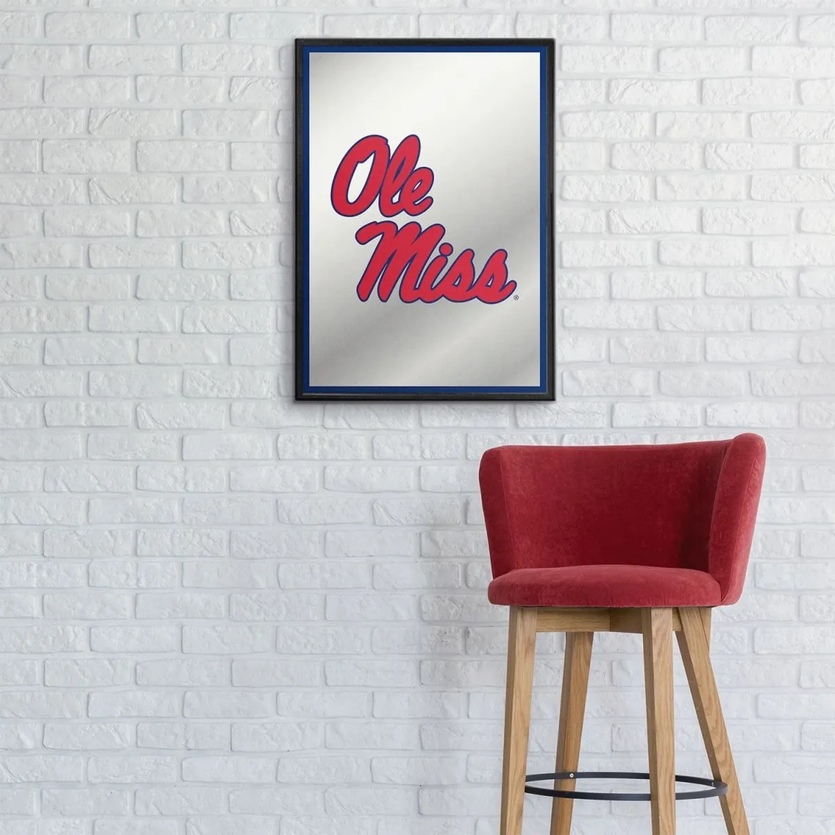 Ole Miss Rebels: Stacked Logo - Framed Mirrored Wall Sign