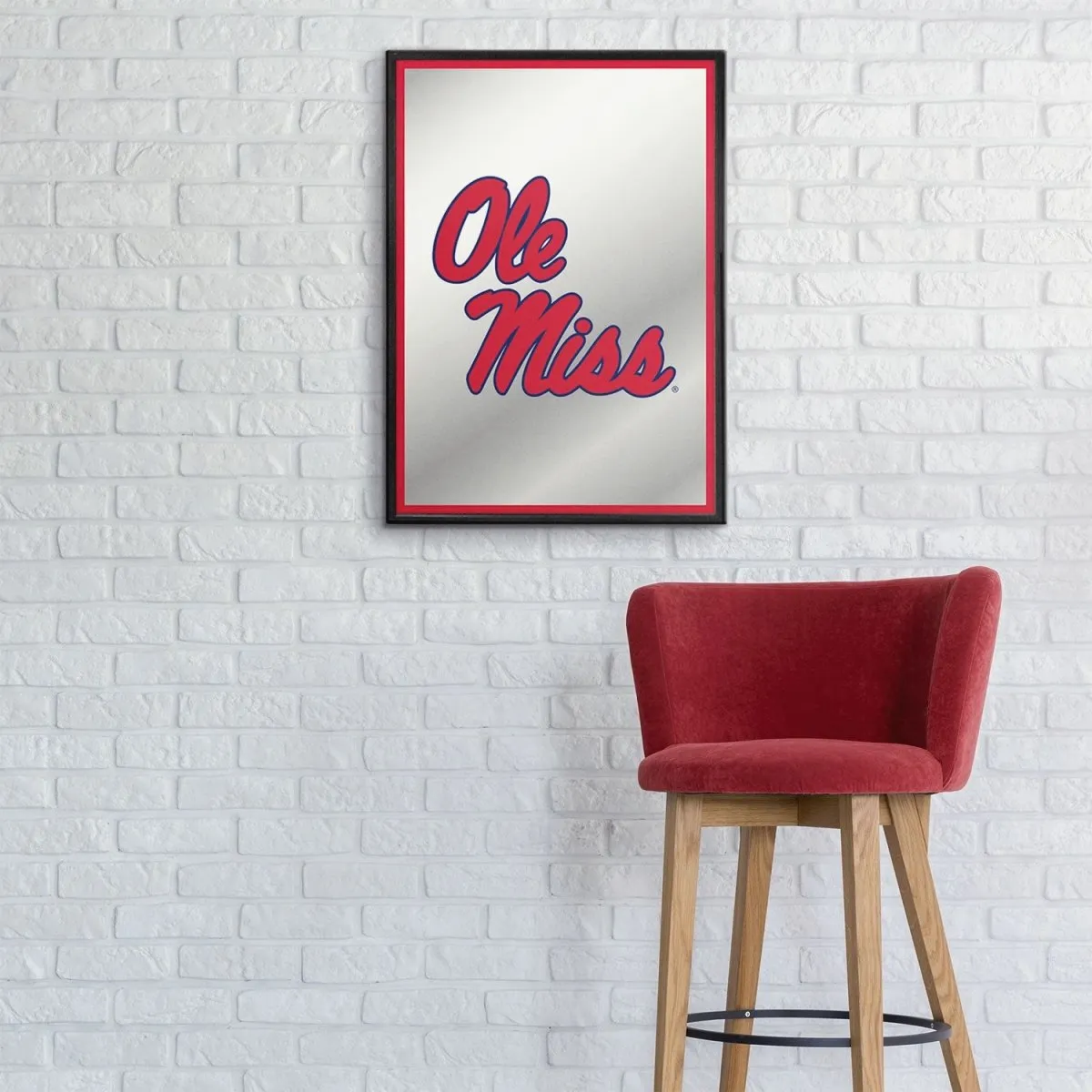 Ole Miss Rebels: Stacked Logo - Framed Mirrored Wall Sign