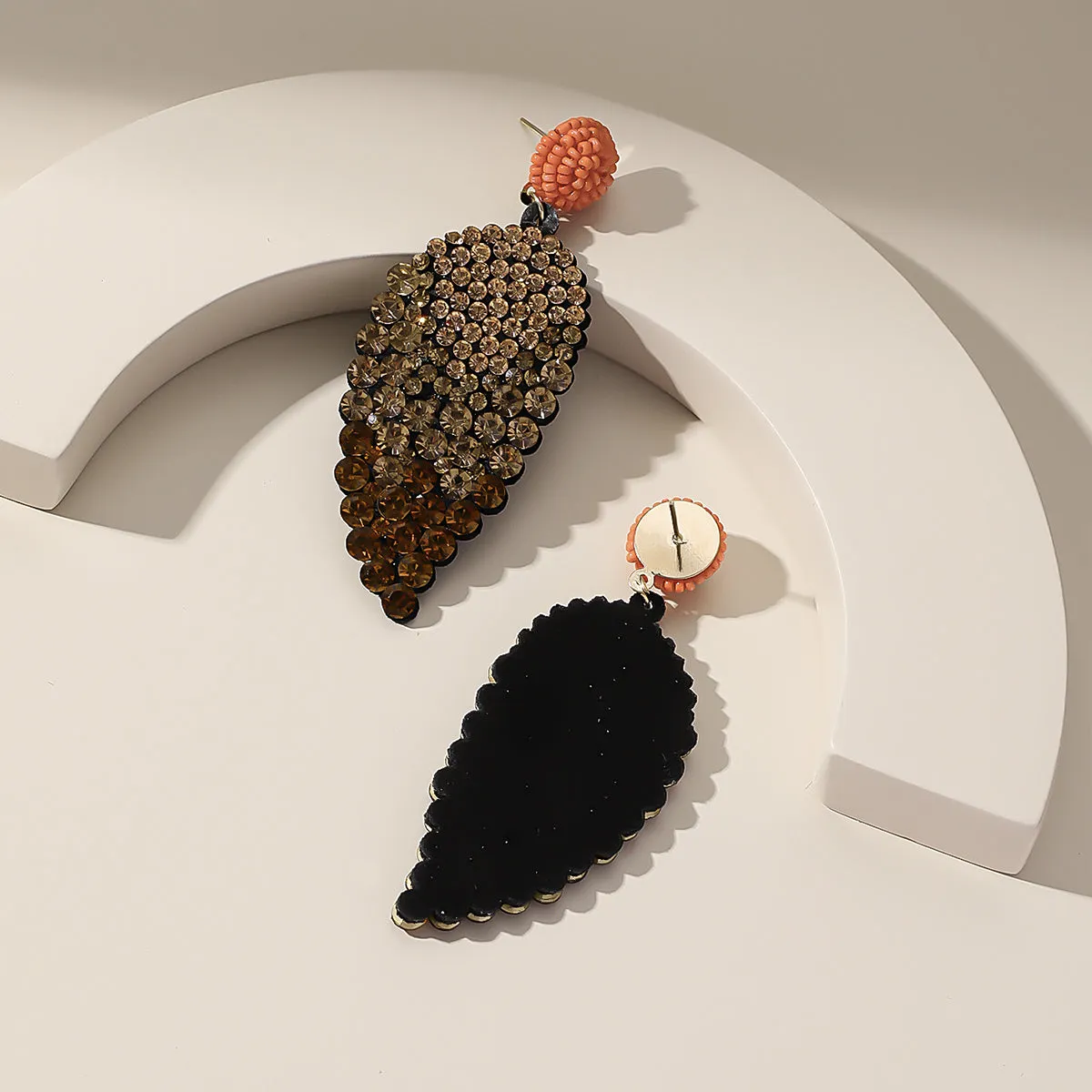 Orange Howlite & Cubic Zirconia 18K Gold-Plated Leaves Drop Earrings