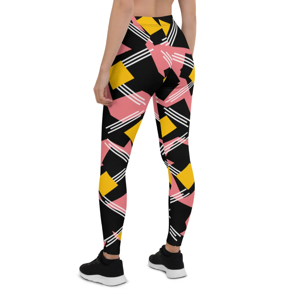 Origen Destination |On-Arrival Point of Origen Symbol-inspired Women's Pink/Black/Gold Striped Leggings