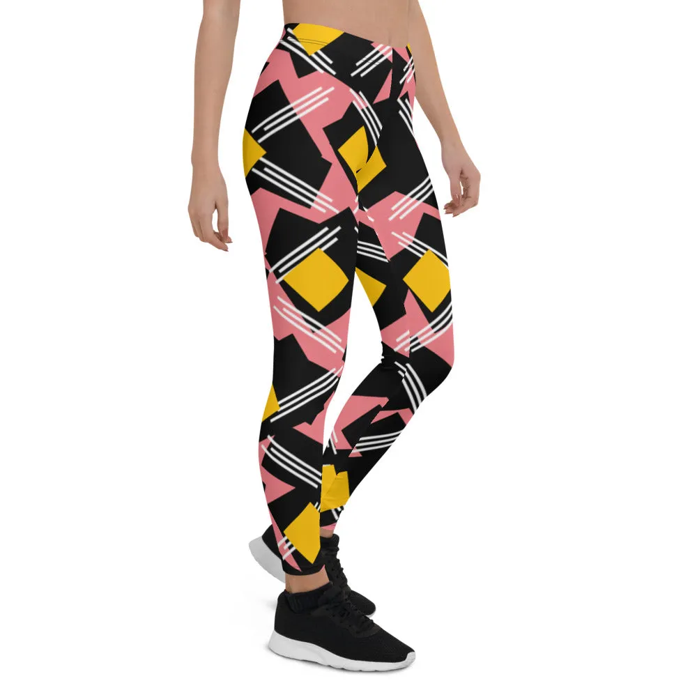 Origen Destination |On-Arrival Point of Origen Symbol-inspired Women's Pink/Black/Gold Striped Leggings