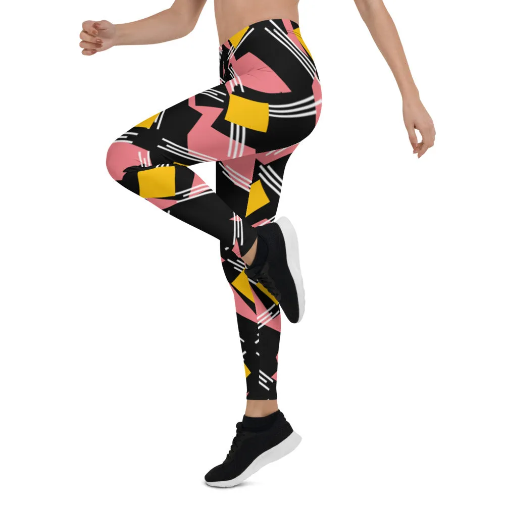 Origen Destination |On-Arrival Point of Origen Symbol-inspired Women's Pink/Black/Gold Striped Leggings