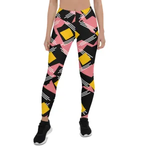Origen Destination |On-Arrival Point of Origen Symbol-inspired Women's Pink/Black/Gold Striped Leggings
