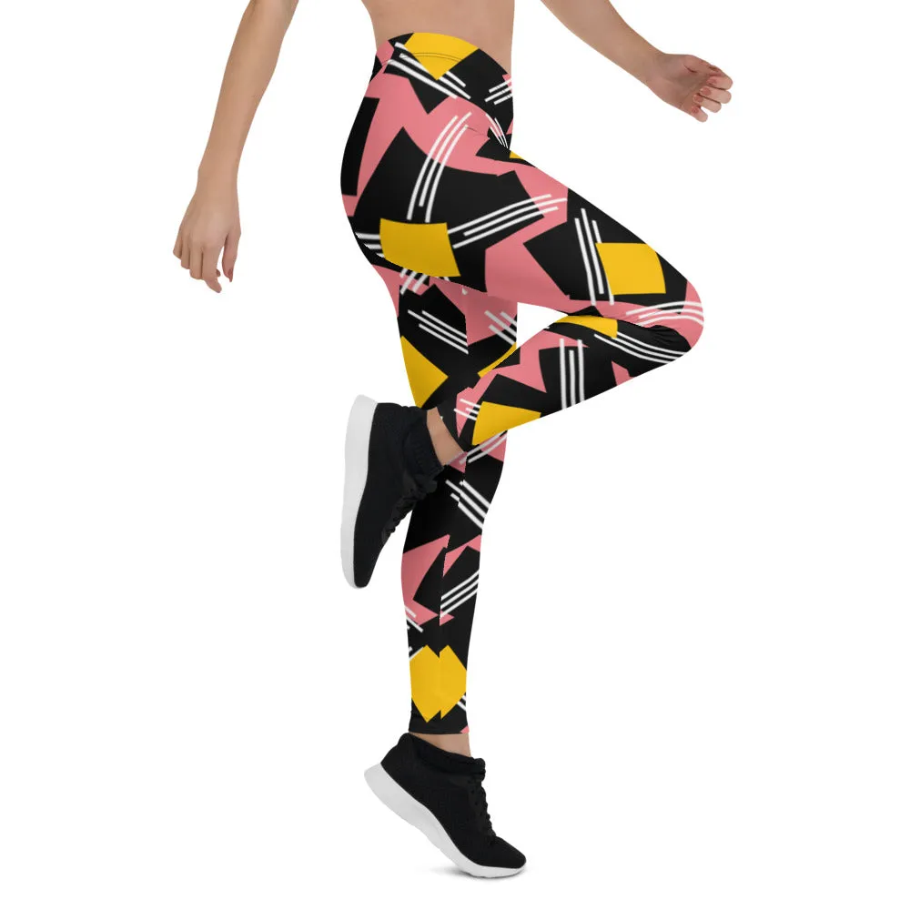Origen Destination |On-Arrival Point of Origen Symbol-inspired Women's Pink/Black/Gold Striped Leggings