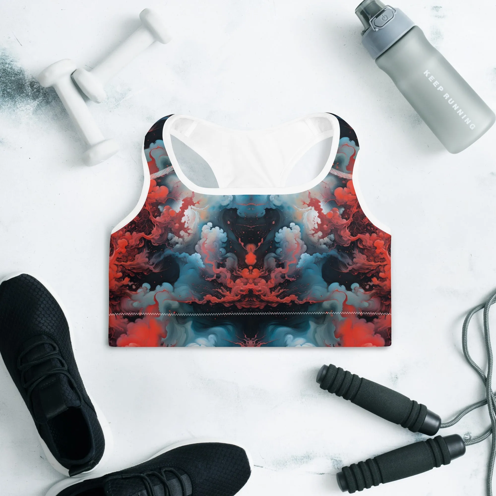 Padded Sports Bra - Ethereal Crimson Flow - Light