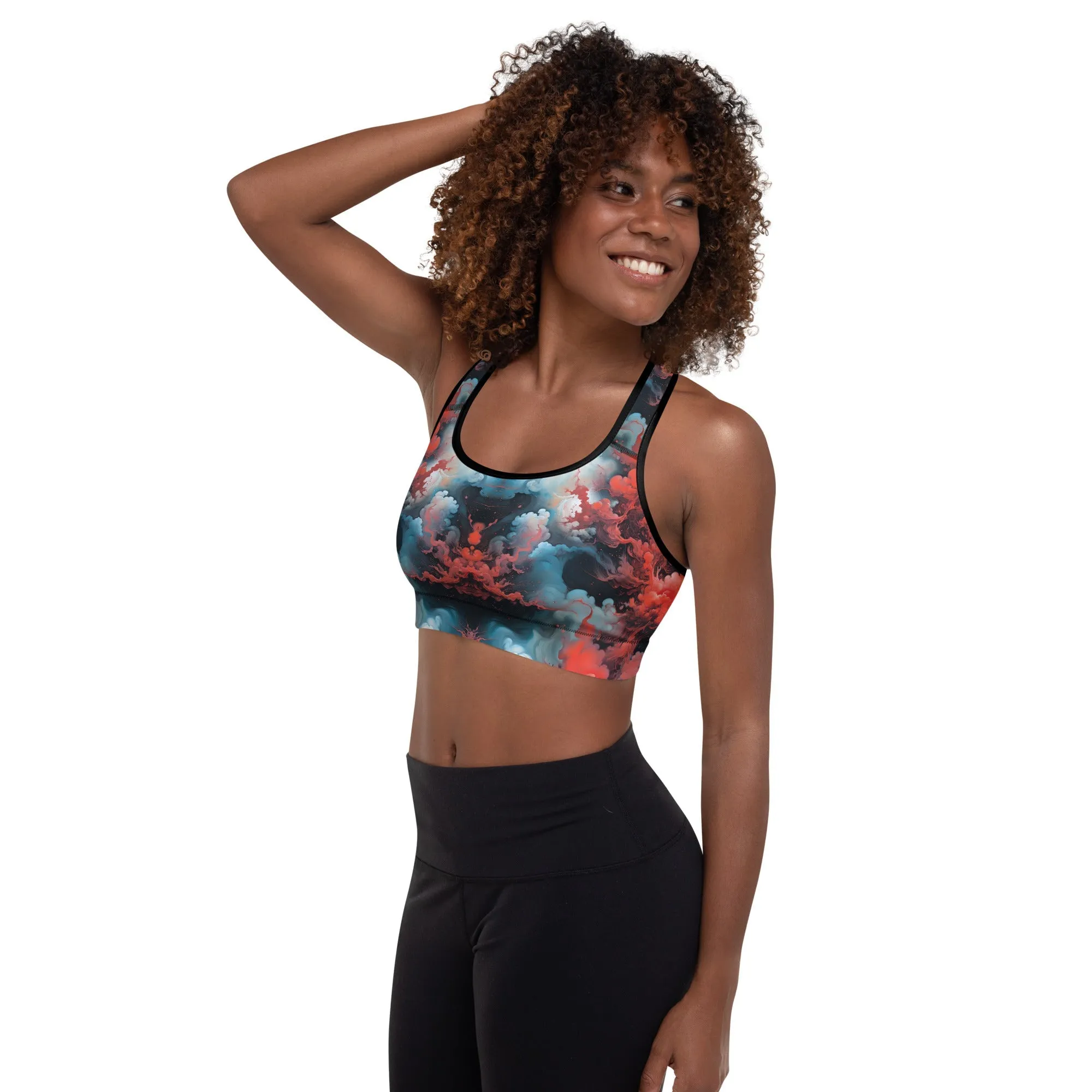 Padded Sports Bra - Ethereal Crimson Flow - Light