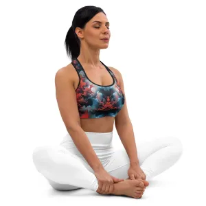 Padded Sports Bra - Ethereal Crimson Flow - Light