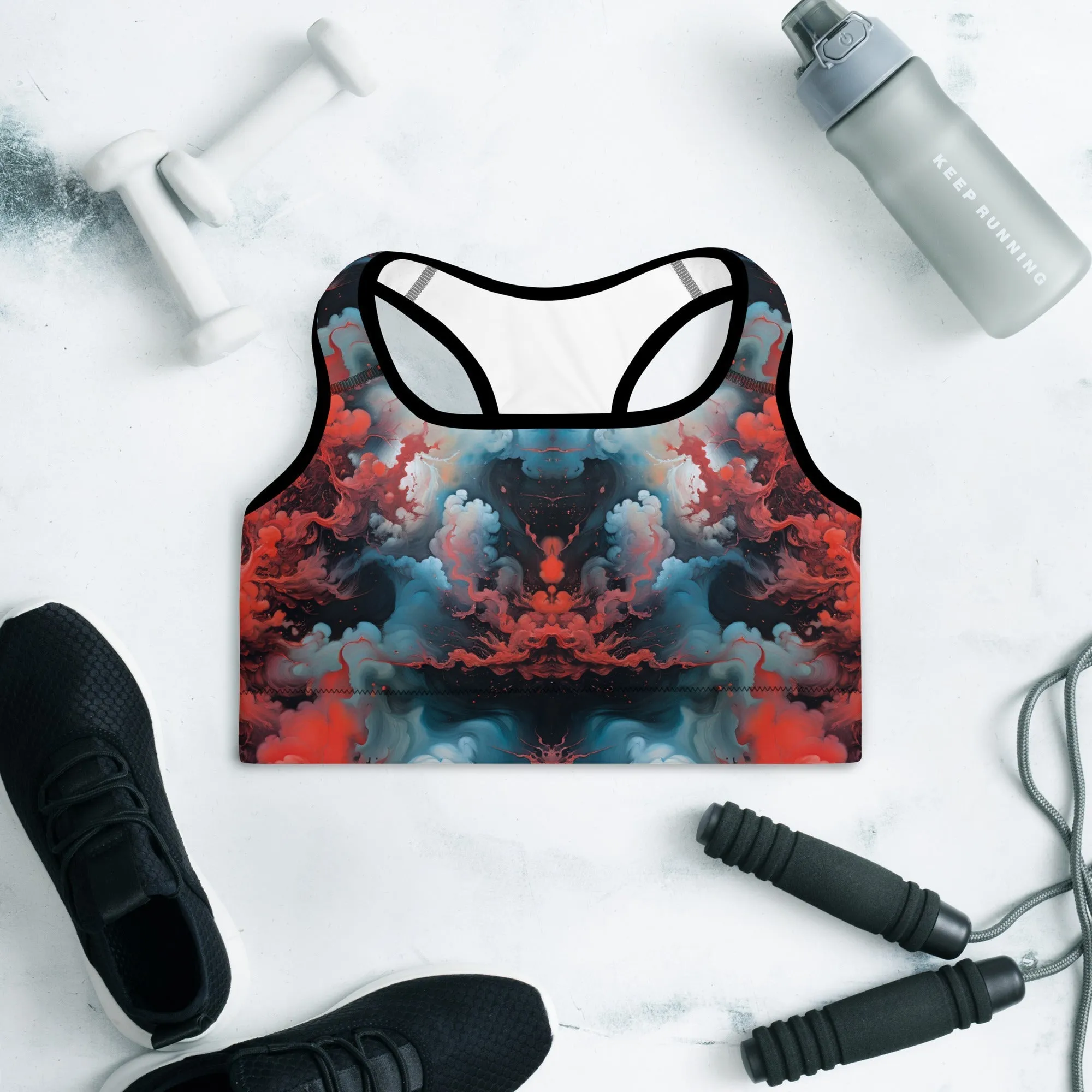 Padded Sports Bra - Ethereal Crimson Flow - Light