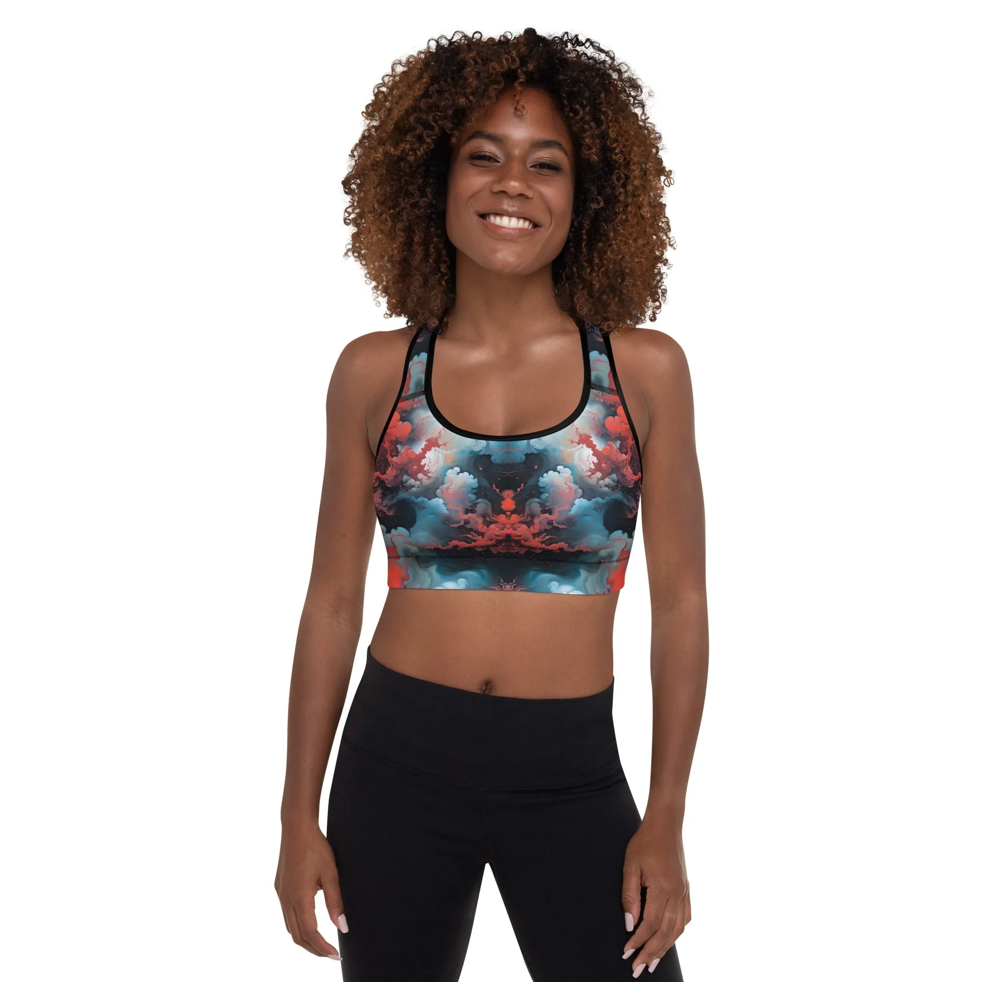 Padded Sports Bra - Ethereal Crimson Flow - Light