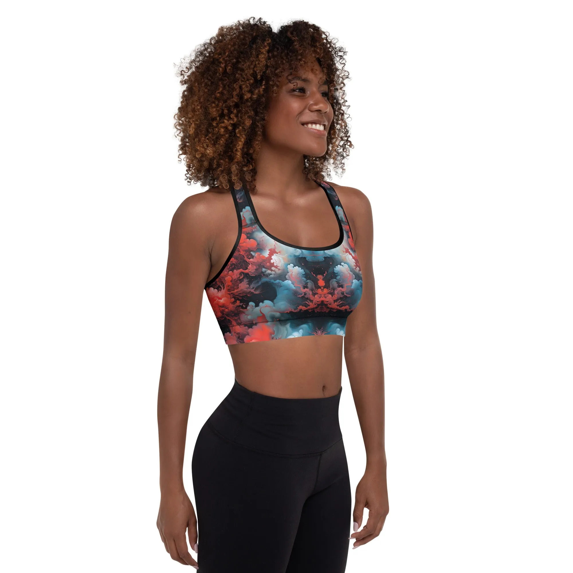 Padded Sports Bra - Ethereal Crimson Flow - Light