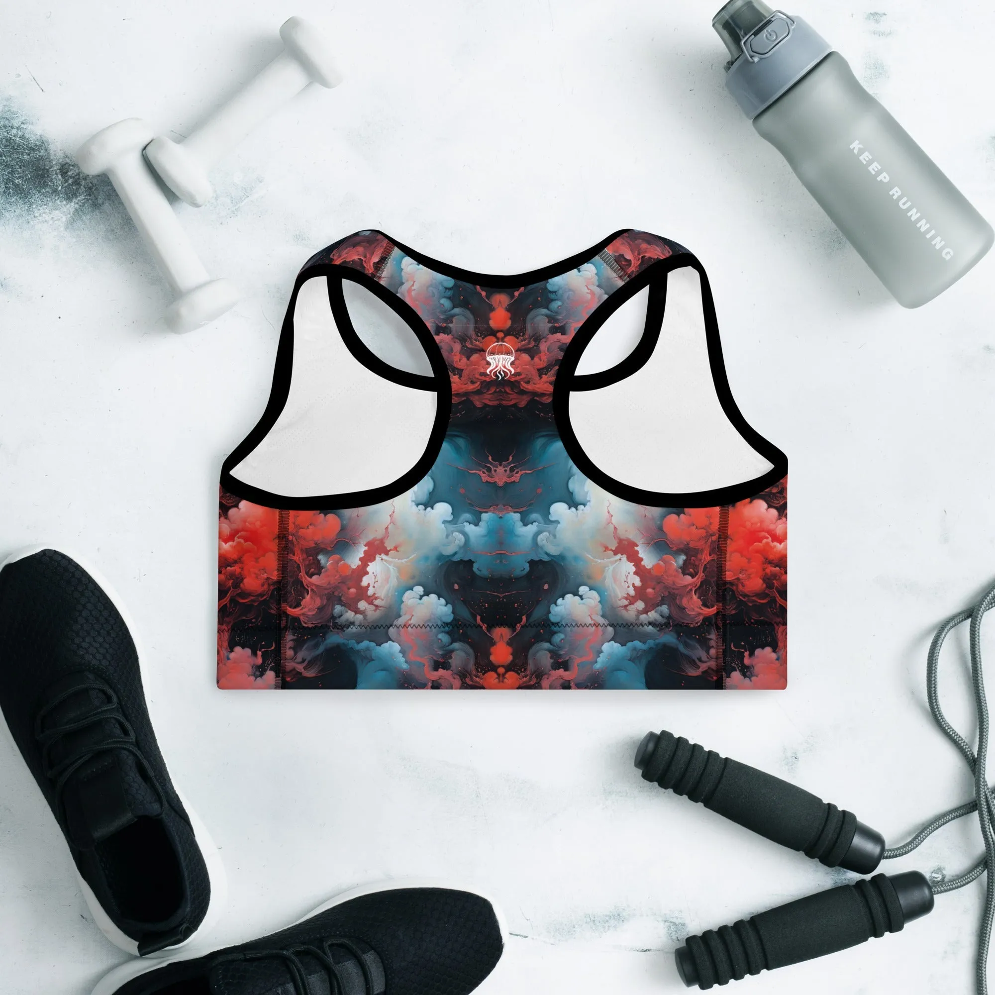 Padded Sports Bra - Ethereal Crimson Flow - Light