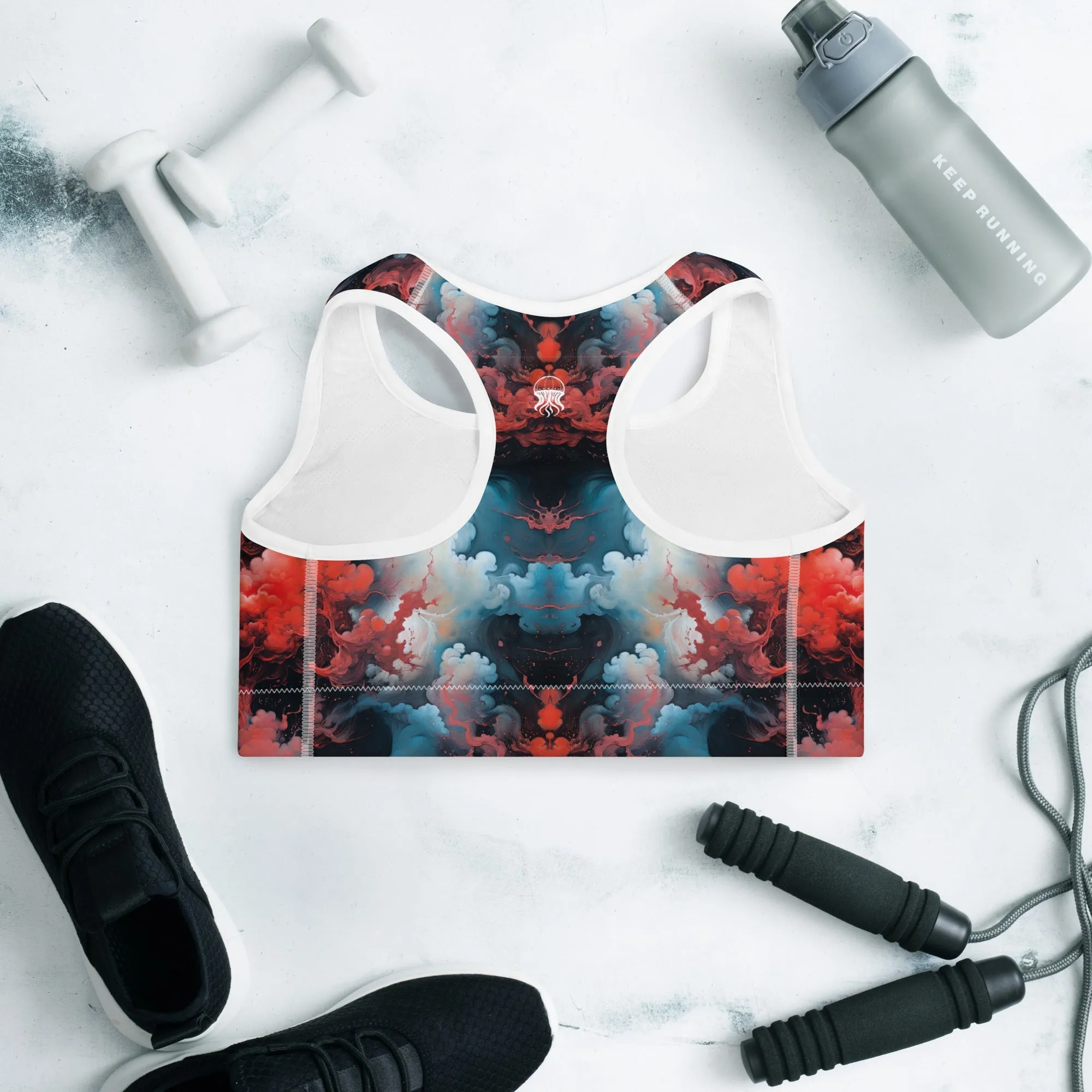 Padded Sports Bra - Ethereal Crimson Flow - Light