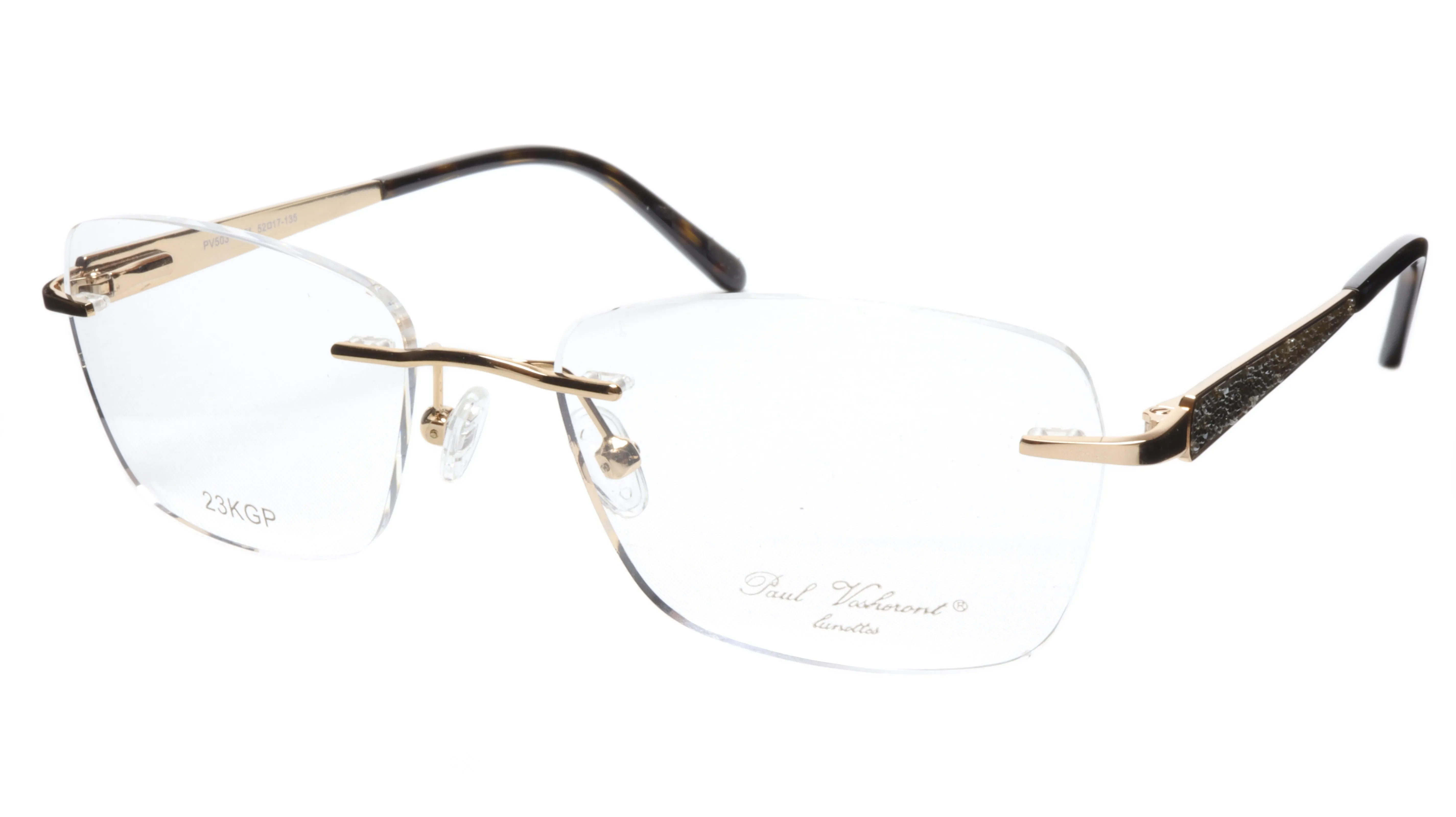 Paul Vosheront Eyeglasses Frame PV503 C01 Gold Plated Acetate Italy 52-17-135 36
