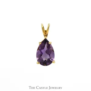 Pear Cut Amethyst Solitaire Pendant in 10k Yellow Gold Split Bail