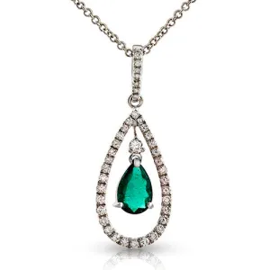 Pear Shape Emerald Teardrop Diamond Necklace In 18k White Gold