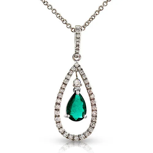 Pear Shape Emerald Teardrop Diamond Necklace In 18k White Gold
