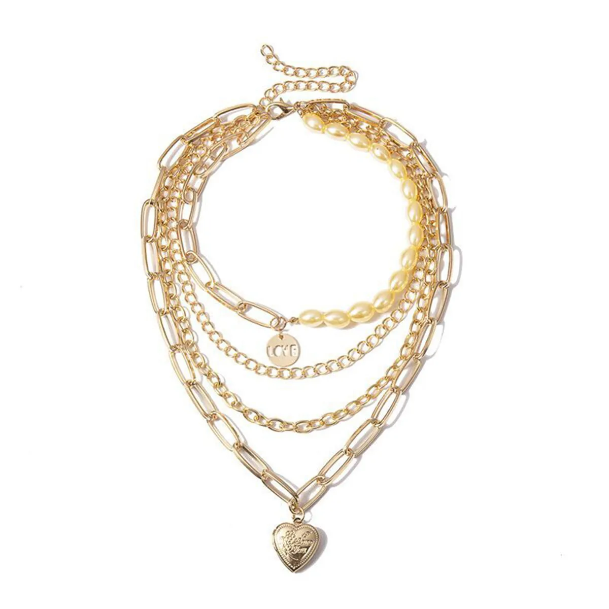 Pearl & 18K Gold-Plated 'Love' Heart Layer Pendant Necklace