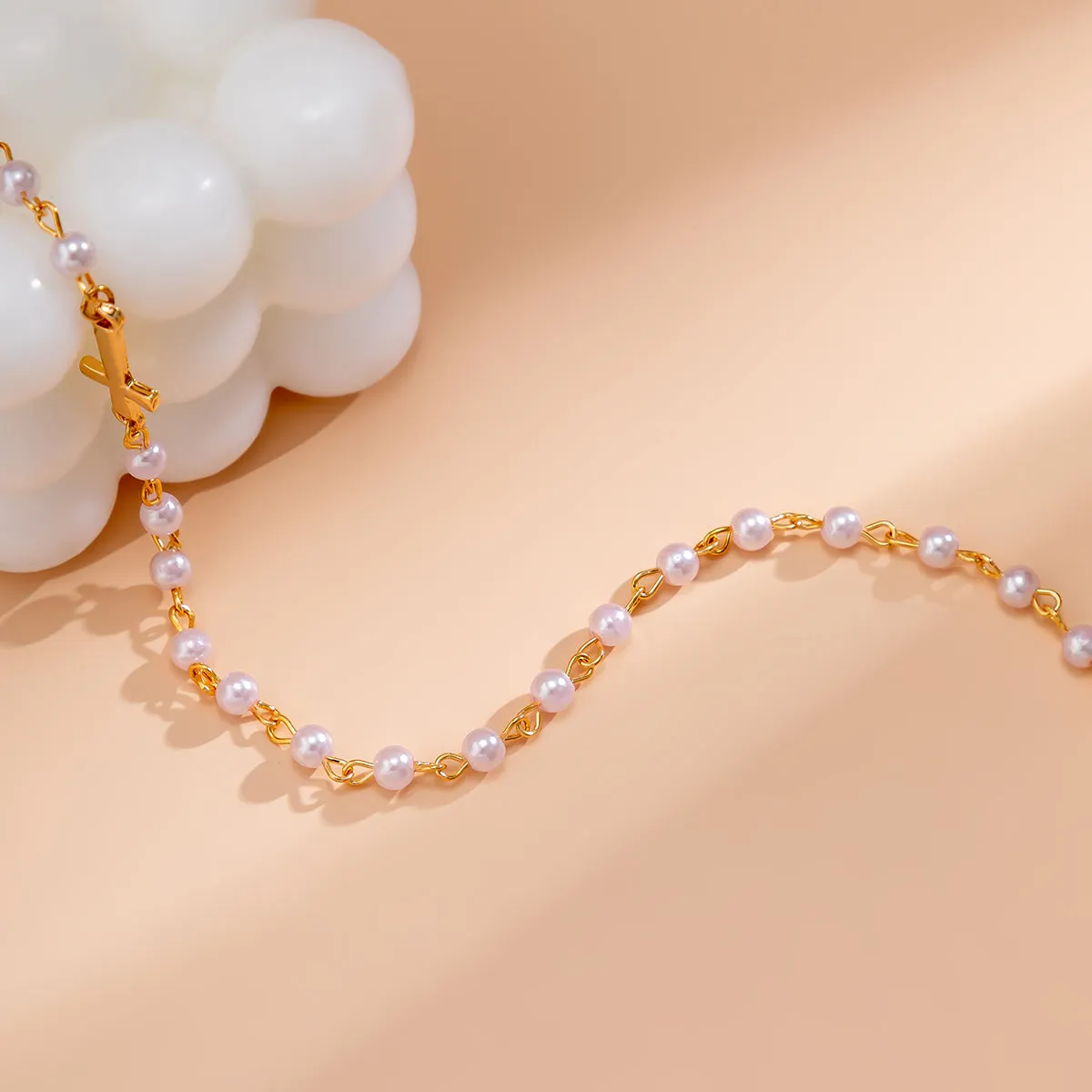 Pearl & 18K Gold-Plated Sideways Cross Pendant Necklace