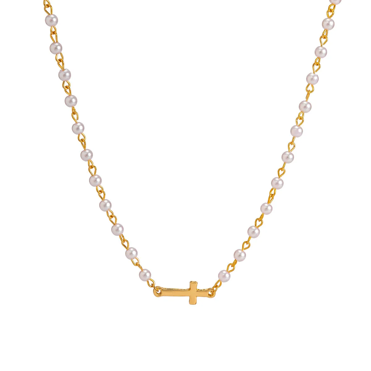 Pearl & 18K Gold-Plated Sideways Cross Pendant Necklace