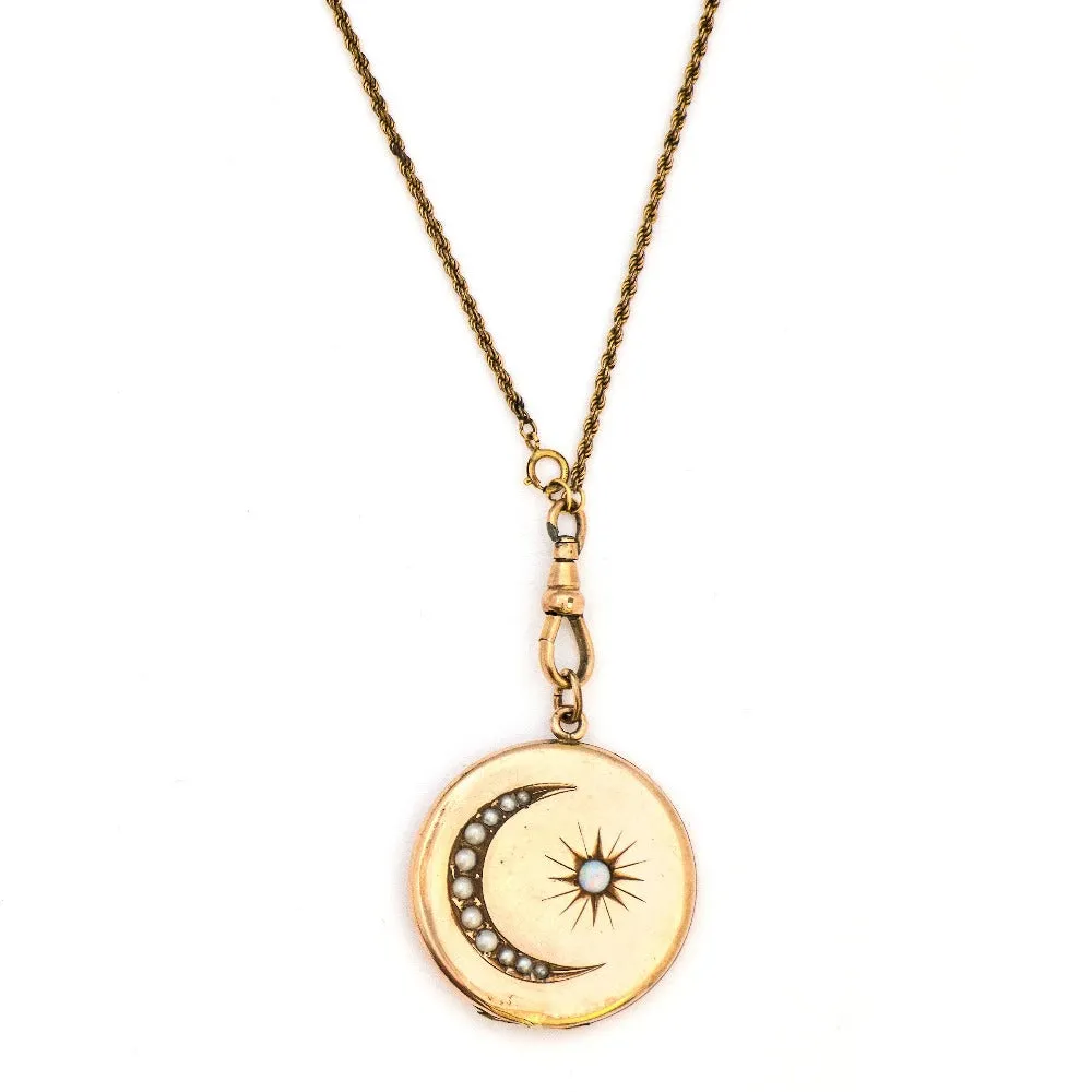 Pearl & Opal Moon and Stars Locket