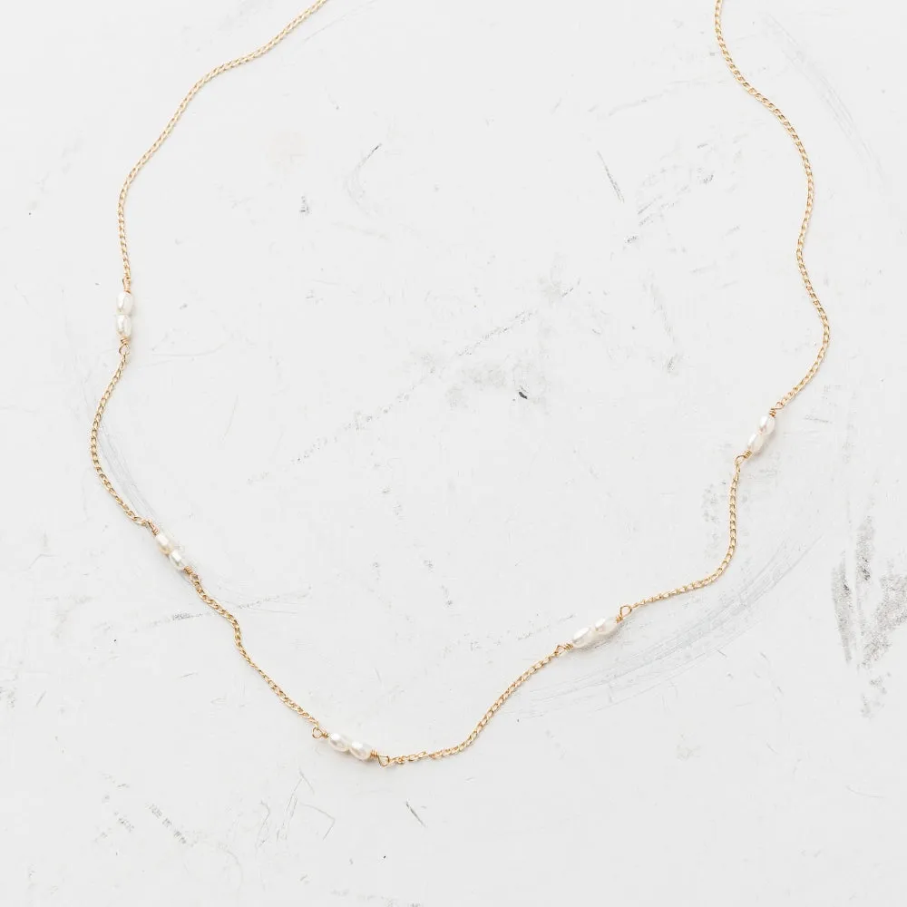 Pearl Station Necklace in Gold