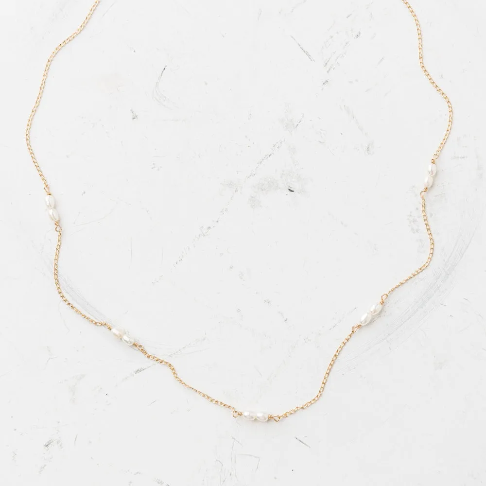 Pearl Station Necklace in Gold