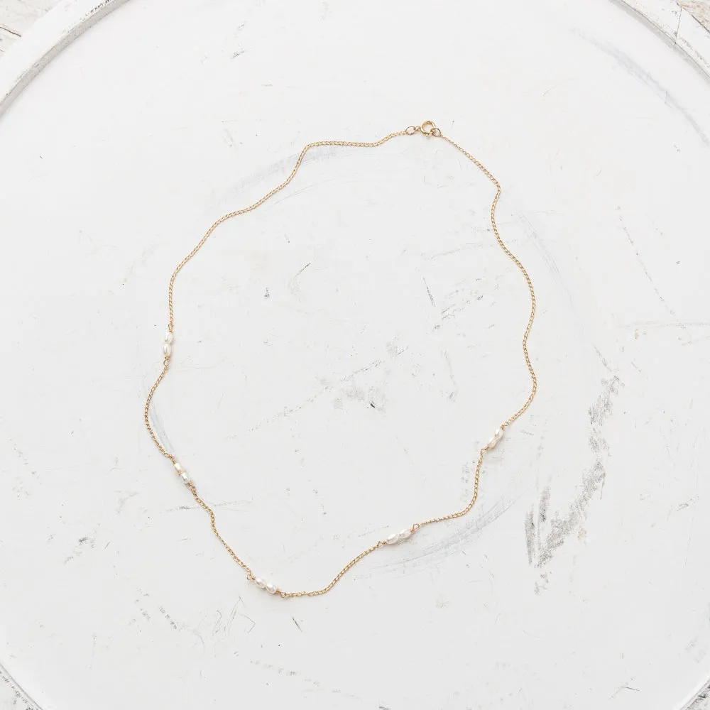 Pearl Station Necklace in Gold