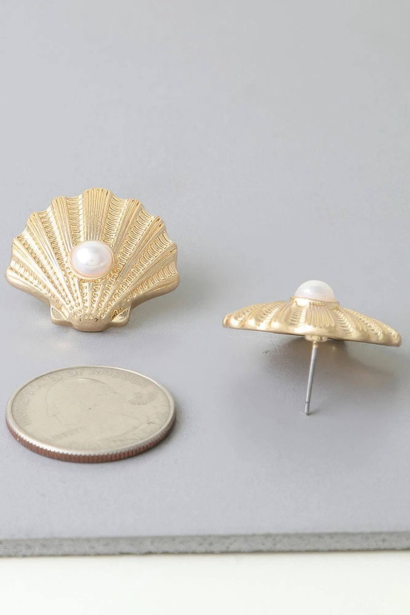 Pearled Clamshell Stud Earrings