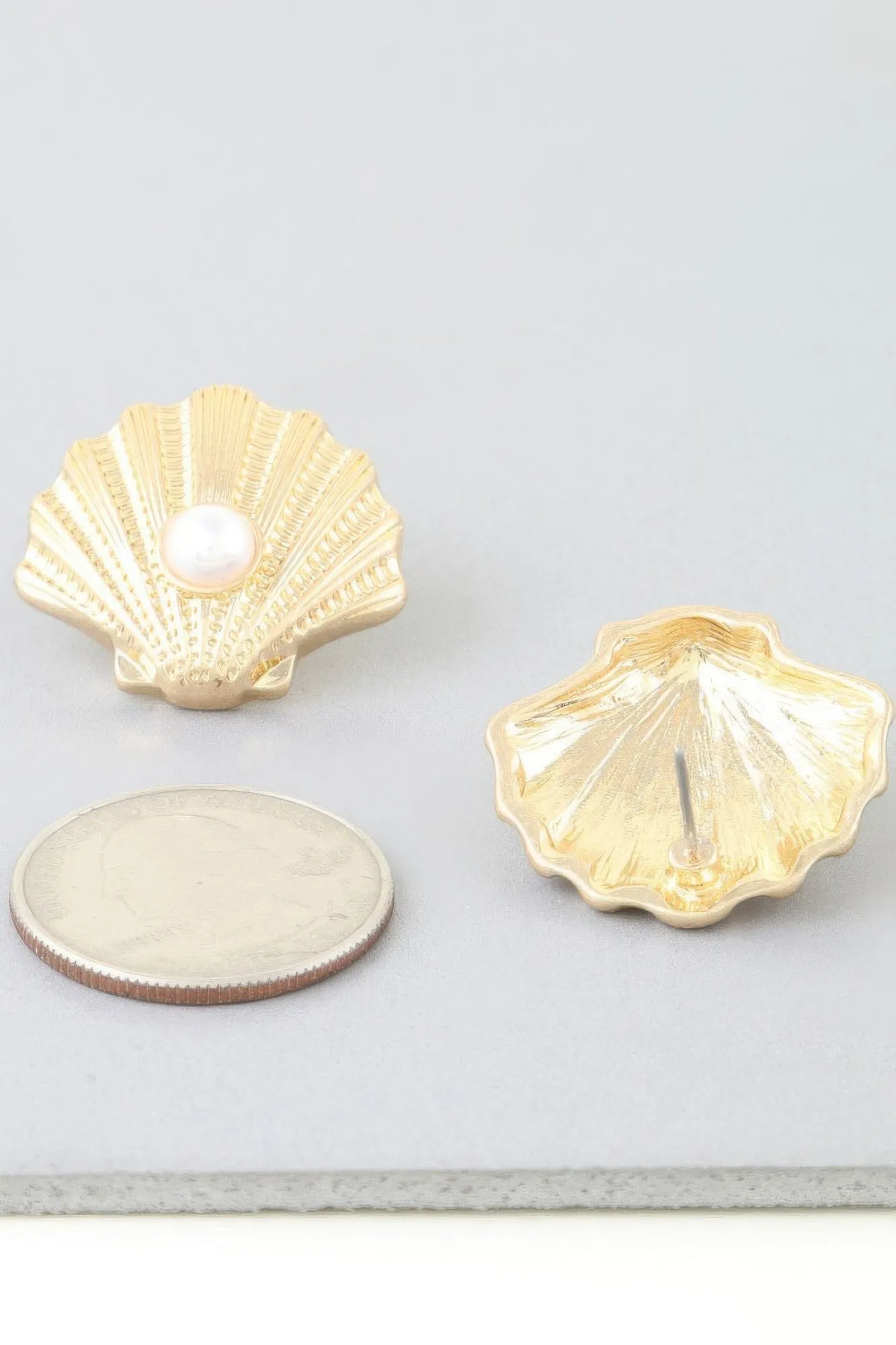 Pearled Clamshell Stud Earrings