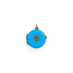 Petite 14K Gold & Blue Enamel Star Antique Locket