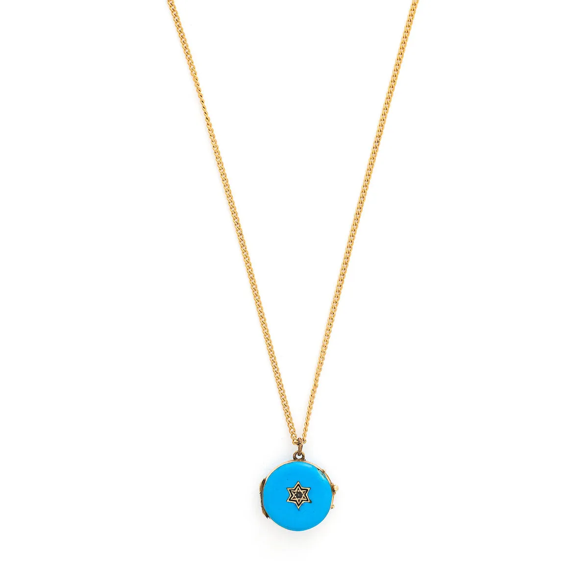 Petite 14K Gold & Blue Enamel Star Antique Locket