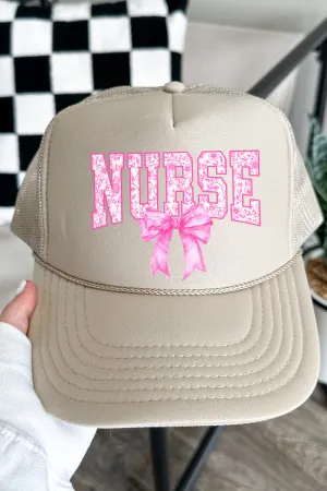 Pink Chinoiserie Nurse Otto Khaki Foam Front Trucker Hat