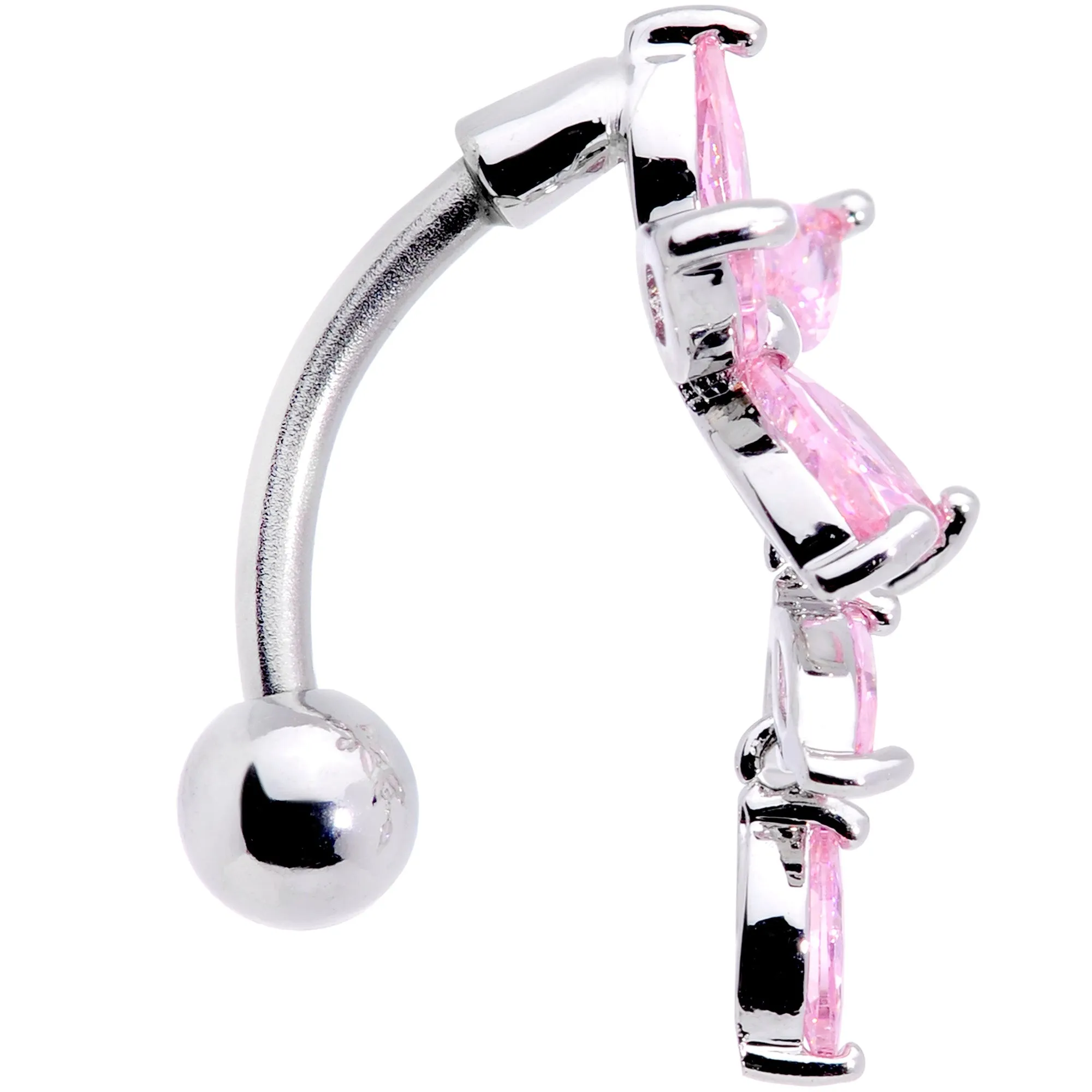 Pink CZ Gem Fashion Flower Dangle Top Mount Belly Ring