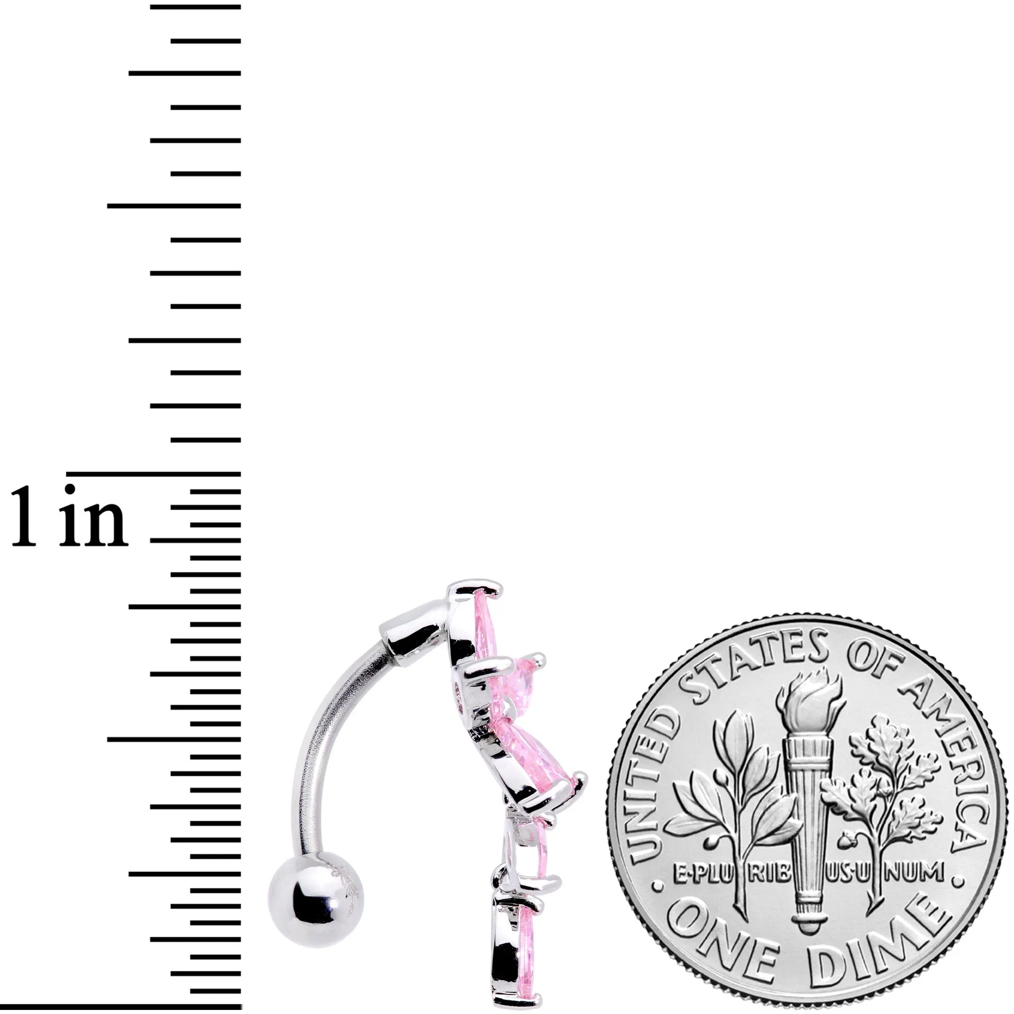 Pink CZ Gem Fashion Flower Dangle Top Mount Belly Ring